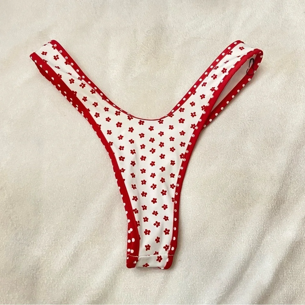 New! Frankie's Bikinis Red Floral Full Moon Micro Bikini Bottom S 1493